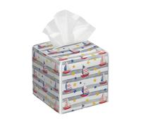 Tissue Box Cover Square Leather, American Flag Sail Boat Tissue Holder Facial Paper Organizer Dispenser for Tabletop Bathroom Tabletop Car