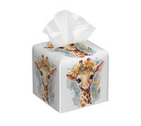 Tissue Box Cover Square Leather, Beautiful Giraffe with Flowers Funny Cartoon Print Tissue Holder Facial Paper Organizer Dispenser for Tabletop Bathroom Tabletop Car