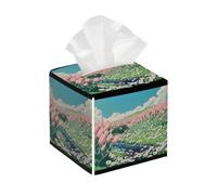 Tissue Box Cover Square Leather, Beautiful Pink Tulips Daisies Tissue Holder Facial Paper Organizer Dispenser for Tabletop Bathroom Tabletop Car