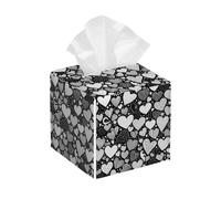 Tissue Box Cover Square Leather, Black and White Abstract Love Heart Tissue Holder Facial Paper Organizer Dispenser for Tabletop Bathroom Tabletop Car