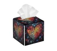 Tissue Box Cover Square Leather, Black Line Heart Tissue Holder Facial Paper Organizer Dispenser for Tabletop Bathroom Tabletop Car