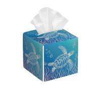Tissue Box Cover Square Leather, Blue Sea Turtle Ocean Theme Coastal Tissue Holder Facial Paper Organizer Dispenser for Tabletop Bathroom Tabletop Car
