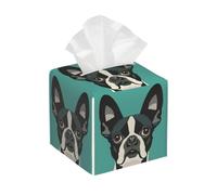 Tissue Box Cover Square Leather, Boston Terrier Cartoon Dog Animal Pet Theme Tissue Holder Facial Paper Organizer Dispenser for Tabletop Bathroom Tabletop Car