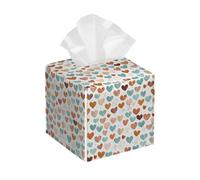 Tissue Box Cover Square Leather, Brown Blue Love Heart Tissue Holder Facial Paper Organizer Dispenser for Tabletop Bathroom Tabletop Car