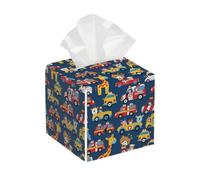 Tissue Box Cover Square Leather, Cartoon Car and Giraffe Print Tissue Holder Facial Paper Organizer Dispenser for Tabletop Bathroom Tabletop Car
