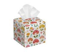 Tissue Box Cover Square Leather, Cartoon Cute Mushroom Floral Plant Tissue Holder Facial Paper Organizer Dispenser for Tabletop Bathroom Tabletop Car