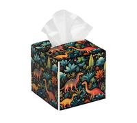 Tissue Box Cover Square Leather, Cartoon Dinosaur Animals Jungle Plants Tissue Holder Facial Paper Organizer Dispenser for Tabletop Bathroom Tabletop Car