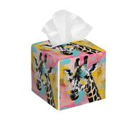 Tissue Box Cover Square Leather, Cartoon Giraffe Funny Watercolor Wild Animals Tissue Holder Facial Paper Organizer Dispenser for Tabletop Bathroom Tabletop Car