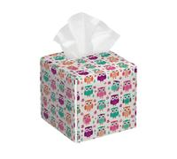 Tissue Box Cover Square Leather, Cartoon Owl Tissue Holder Facial Paper Organizer Dispenser for Tabletop Bathroom Tabletop Car
