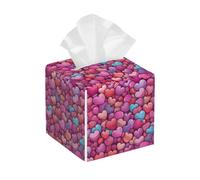 Tissue Box Cover Square Leather, Cartoon Pink Little Heart Tissue Holder Facial Paper Organizer Dispenser for Tabletop Bathroom Tabletop Car