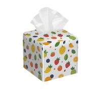 Tissue Box Cover Square Leather, Cartoon Strawberry Mango Pineapple Tissue Holder Facial Paper Organizer Dispenser for Tabletop Bathroom Tabletop Car