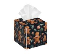 Tissue Box Cover Square Leather, Christmas Anime Style Gingerbread Man Tissue Holder Facial Paper Organizer Dispenser for Tabletop Bathroom Tabletop Car
