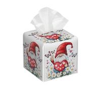 Tissue Box Cover Square Leather, Christmas Gnomes with Love Heart Daisy Flowers Pattern Tissue Holder Facial Paper Organizer Dispenser for Tabletop Bathroom Tabletop Car