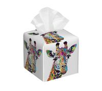 Tissue Box Cover Square Leather, Colorful Giraffe Cartoon Animals Tissue Holder Facial Paper Organizer Dispenser for Tabletop Bathroom Tabletop Car