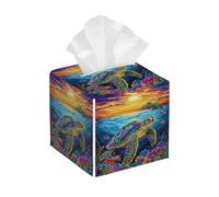 Tissue Box Cover Square Leather, Colorful Sea Turtle Ocean Tissue Holder Facial Paper Organizer Dispenser for Tabletop Bathroom Tabletop Car