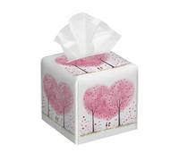 Tissue Box Cover Square Leather, Couple Under Pink Love Tree On Valentine's Day Tissue Holder Facial Paper Organizer Dispenser for Tabletop Bathroom Tabletop Car