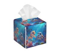 Tissue Box Cover Square Leather, Cute Baby Turtle Tissue Holder Facial Paper Organizer Dispenser for Tabletop Bathroom Tabletop Car