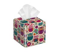 Tissue Box Cover Square Leather, Cute Colorful Owl Tissue Holder Facial Paper Organizer Dispenser for Tabletop Bathroom Tabletop Car