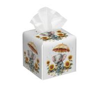 Tissue Box Cover Square Leather, Cute Little Elephant Under The Umbrella Tissue Holder Facial Paper Organizer Dispenser for Tabletop Bathroom Tabletop Car