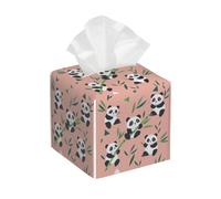 Tissue Box Cover Square Leather, Cute Panda and Bamboo Tissue Holder Facial Paper Organizer Dispenser for Tabletop Bathroom Tabletop Car