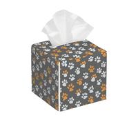 Tissue Box Cover Square Leather, Dog Paw Print Tissue Holder Facial Paper Organizer Dispenser for Tabletop Bathroom Tabletop Car