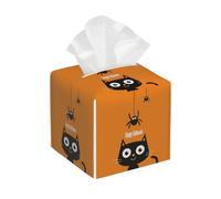 Tissue Box Cover Square Leather, Halloween Black Cat and Bat Orange Pattern Tissue Holder Facial Paper Organizer Dispenser for Tabletop Bathroom Tabletop Car