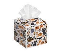Tissue Box Cover Square Leather, Halloween Cartoon Ghost Spooky Pumpkin Black Cat Bat Print Tissue Holder Facial Paper Organizer Dispenser for Tabletop Bathroom Tabletop Car