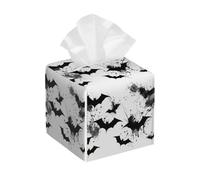Tissue Box Cover Square Leather, Halloween Theme Black and White Bat Ink Style Tissue Holder Facial Paper Organizer Dispenser for Tabletop Bathroom Tabletop Car
