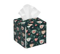 Tissue Box Cover Square Leather, Heart Coffee Cup Tissue Holder Facial Paper Organizer Dispenser for Tabletop Bathroom Tabletop Car
