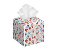 Tissue Box Cover Square Leather, Ice Cream Cute Dessert Sweet Food Tissue Holder Facial Paper Organizer Dispenser for Tabletop Bathroom Tabletop Car