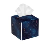 Tissue Box Cover Square Leather, Pastel Celestial Stars Moons Galactic Tissue Holder Facial Paper Organizer Dispenser for Tabletop Bathroom Tabletop Car