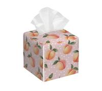Tissue Box Cover Square Leather, Peach Vibrant Cute Fruit Tissue Holder Facial Paper Organizer Dispenser for Tabletop Bathroom Tabletop Car