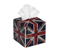 Tissue Box Cover Square Leather, Retro Union Jack Flags Tissue Holder Facial Paper Organizer Dispenser for Tabletop Bathroom Tabletop Car