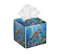Tissue Box Cover Square Leather, Sea Turtle Ocean Underwater World Tissue Holder Facial Paper Organizer Dispenser for Tabletop Bathroom Tabletop Car