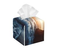 Tissue Box Cover Square Leather Tissue Holder A Corner of The Sea Tissue Box Holder Decorative Facial Tissue Cube Paper Organizer Dispenser for Bathroom Night Stands Desk
