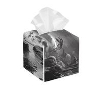 Tissue Box Cover Square Leather Tissue Holder Black and White Image Tissue Box Holder Decorative Facial Tissue Cube Paper Organizer Dispenser for Bathroom Night Stands Desk