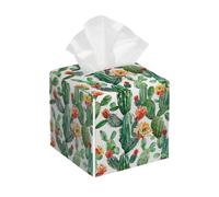 Tissue Box Cover Square Leather, Tropical Cactus Succulent Green Plants Watercolor Floral Tissue Holder Facial Paper Organizer Dispenser for Tabletop Bathroom Tabletop Car