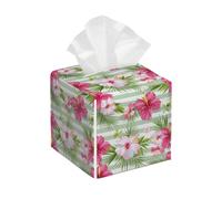 Tissue Box Cover Square Leather, Tropical Flower Hibiscus Orchid Floral Plant Strip Tissue Holder Facial Paper Organizer Dispenser for Tabletop Bathroom Tabletop Car