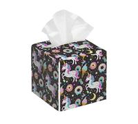 Tissue Box Cover Square Leather, Unicorn Colorful Doughnut and Ice Cream Pattern Tissue Holder Facial Paper Organizer Dispenser for Tabletop Bathroom Tabletop Car