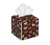 Tissue Box Cover Square Leather, Valentines Day Colorful Heart-Shaped Chocolate Tissue Holder Facial Paper Organizer Dispenser for Tabletop Bathroom Tabletop Car