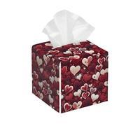 Tissue Box Cover Square Leather, Valentine's Day Crimson Abstract Love Heart Tissue Holder Facial Paper Organizer Dispenser for Tabletop Bathroom Tabletop Car