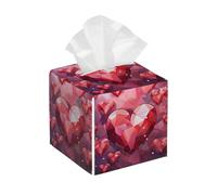 Tissue Box Cover Square Leather, Valentine's Day Diamond Heart Tissue Holder Facial Paper Organizer Dispenser for Tabletop Bathroom Tabletop Car