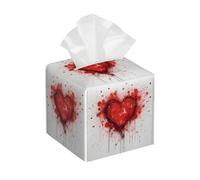 Tissue Box Cover Square Leather, Valentine's Day Line Red Heart Tissue Holder Facial Paper Organizer Dispenser for Tabletop Bathroom Tabletop Car