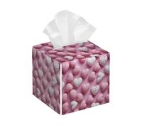 Tissue Box Cover Square Leather, Valentine's Day Pink Strawberry Heart Tissue Holder Facial Paper Organizer Dispenser for Tabletop Bathroom Tabletop Car