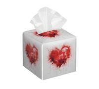 Tissue Box Cover Square Leather, Valentine's Day Red Heart Watercolor Print Tissue Holder Facial Paper Organizer Dispenser for Tabletop Bathroom Tabletop Car