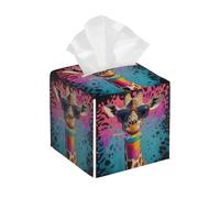 Tissue Box Cover Square Leather, Watercolor Giraffe Cartoon Animals Tissue Holder Facial Paper Organizer Dispenser for Tabletop Bathroom Tabletop Car