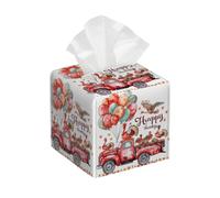 Tissue Box Cover Square Leather, Watercolor Red Truck with Turkey Balloon Happy Thanksgiving Tissue Holder Facial Paper Organizer Dispenser for Tabletop Bathroom Tabletop Car