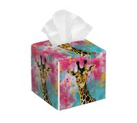 Tissue Box Cover Square Leather, Watercolor Splash Giraffe Tissue Holder Facial Paper Organizer Dispenser for Tabletop Bathroom Tabletop Car