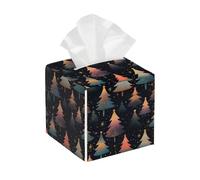 Tissue Box Cover Square Magic Christmas Tree Pattern PU Leather Tissue Box Holder Waterproof Tissues Cube Organizer for Car Bathroom Office Home Desk Tabletop Decor