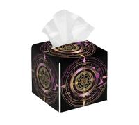 Tissue Box Cover Square Magic Ethnic Painted PU Leather Tissue Box Holder Waterproof Tissues Cube Organizer for Car Bathroom Office Home Desk Tabletop Decor